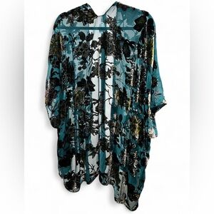 Paparazzi Teal and Black Sheer Kimono